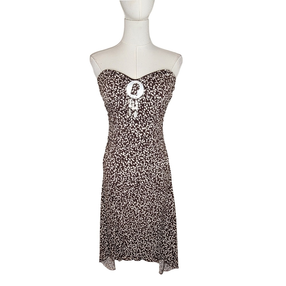 Speechless Vintage Y2K Brown Dot Strapless High Low Dress M Retro Fairy Beach - Picture 2 of 7
